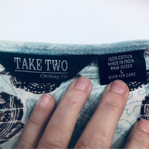 Take two women’s 3/4 inch sleeve‎ blue top graphic, cowboy size large - Picture 2 of 6